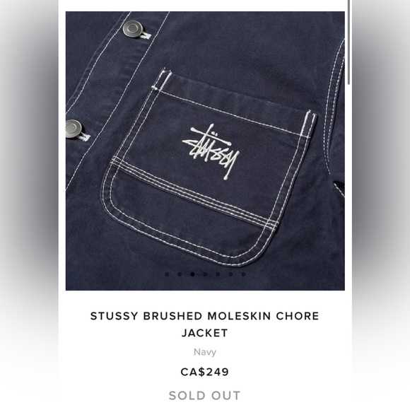 Stussy Brushed Moleskin Chore Jacket | L / Navy - Picture 3 of 7